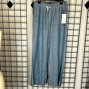 Athleta Cabo Linen Wide Leg Pant, light blue, size 16, 100% linen